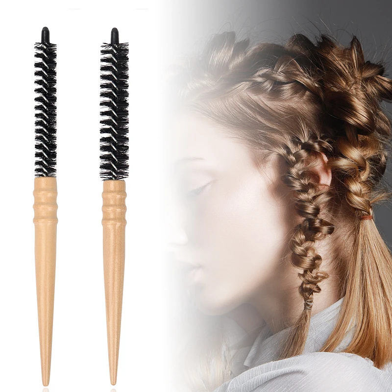 

Professional Salon Mini Round Wood Brush For Blow Drying Curly Hair Styling Bangs Combs Hairdressing Tool