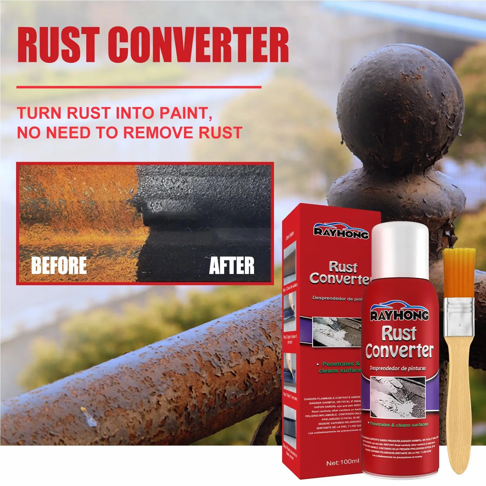 

Car Chassis Derusting Gel Metallic Paint Water-Based Metal Rust Remover Universal Rust Converter Gel With Brush 100ml
