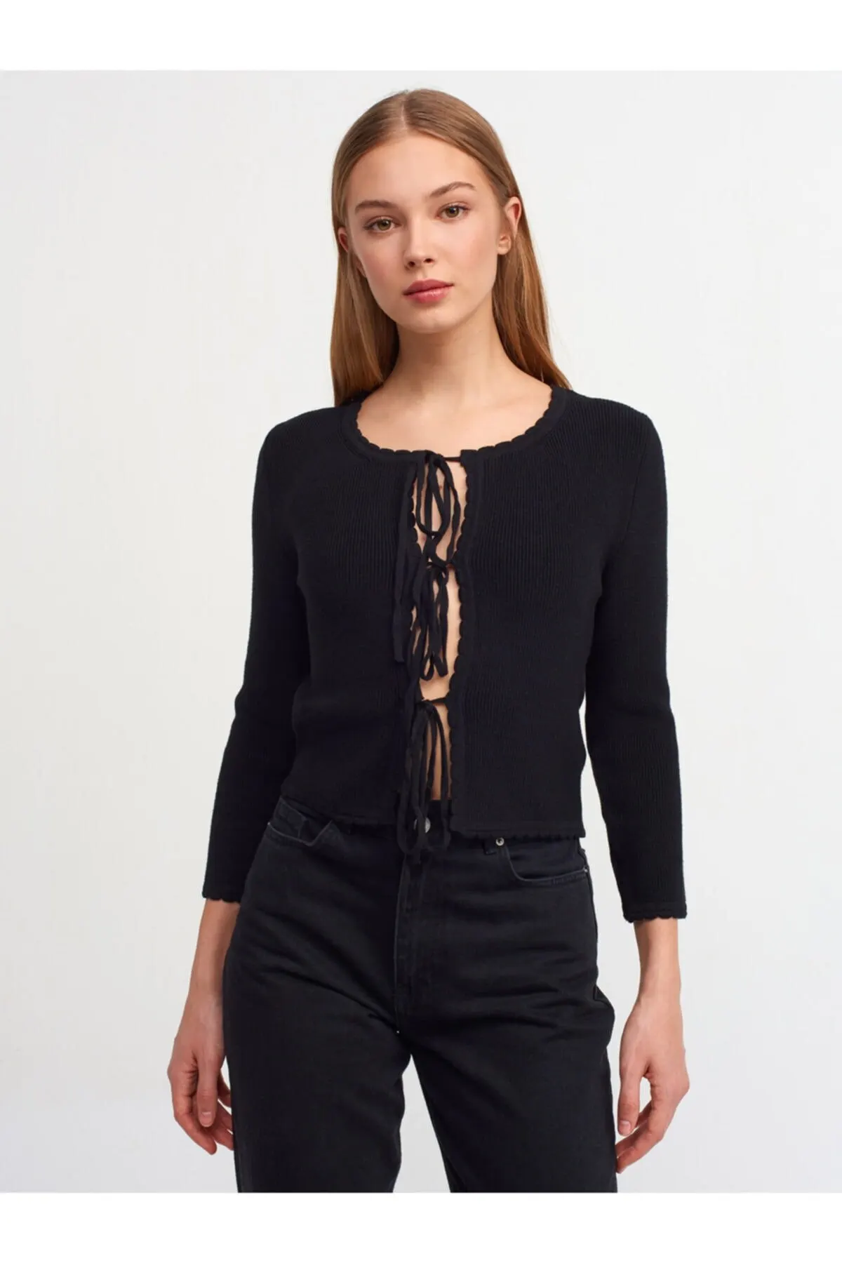 

Women's Cardigan 1023 Lace-Up Black Casual Knitted Quality Fashion Cardigan Sweaters Loose Sweater Jumper
