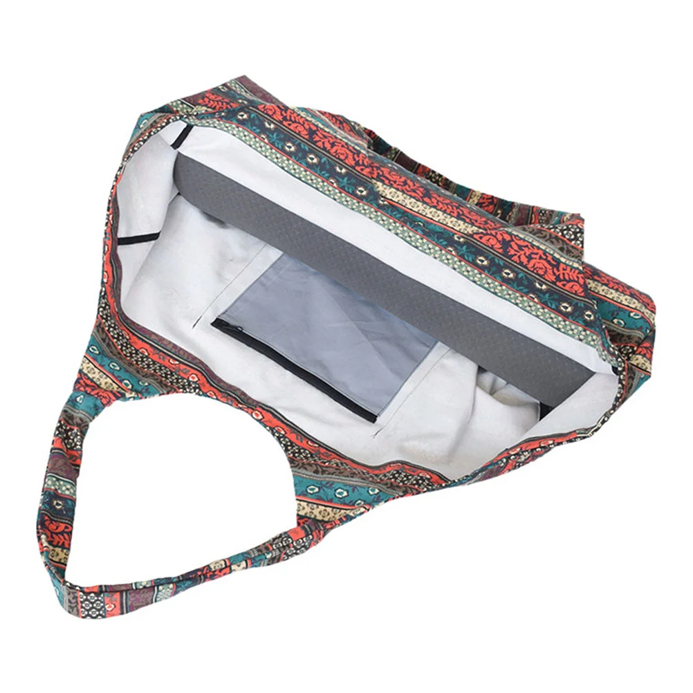 

Printed Canvas Yoga Mat Bag Fashion Single Shoulder Bag Drawstring Sports Bag Large Capacity Ethnic Style Yoga Bag (Colorful)