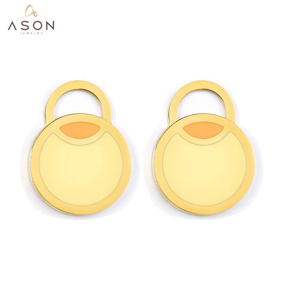 

ASONSTEEL Stud Earrings Gold Color Stainless Steel Double Round Rings With Yellow Dripping Oil Earrings For Women Party Gift