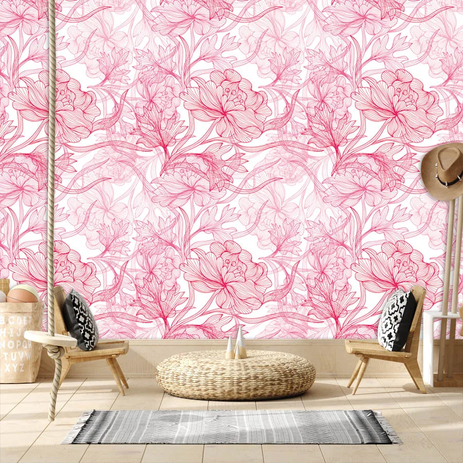 

Custom Photo Removable 3d Wallpapers for Living Room Bed Pink Floral Natural Murals Wall Papers Home Decor Papel Tapiz Stickers