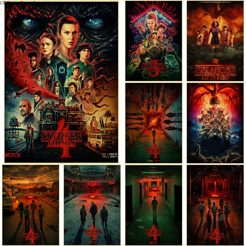 

Hot TV Show Stranger Things 1 2 3 4 Retro Poster Kraft Paper Posters DIY Vintage Home Room Bar Cafe Decor Gift Art Wall Painting