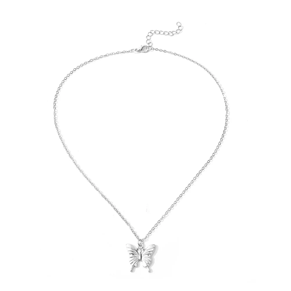 

New Fashion Butterfly Pendants Round Cross Chain Short Long Mens Womens Silver Color Necklace Jewelry Gift 2022 Summer