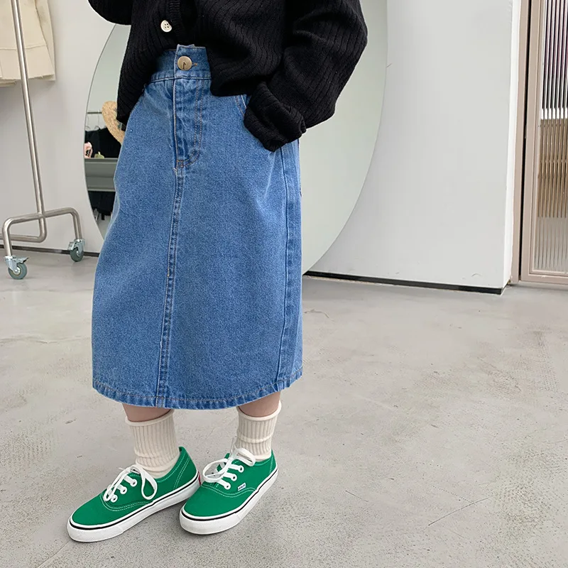 

Fashion Baby Girls Skirts Long Autumn Clothes 2022 New Design Ankle Length Denim Skirts Korea Style 1-10T Kids Girls Skrits