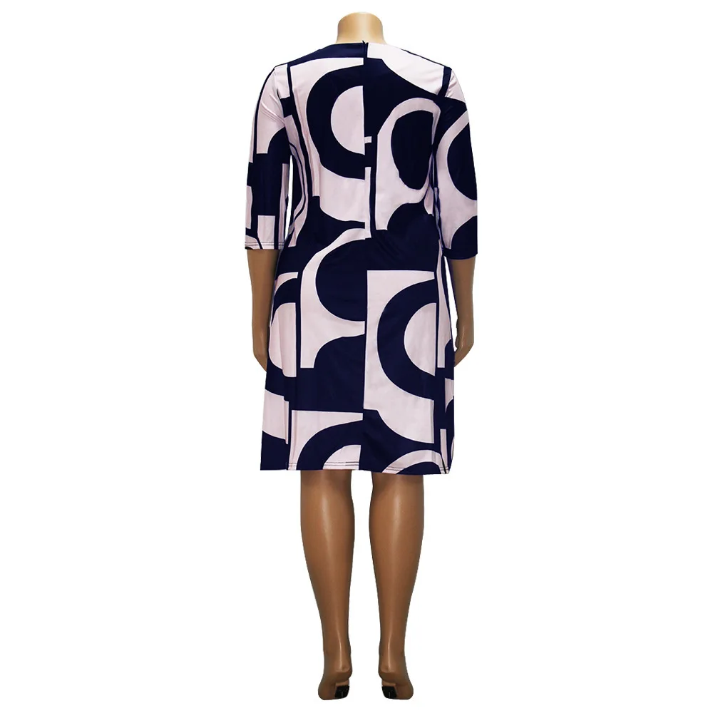 Plus Size Women's Dress New Fashion Autumn Winter Printing Round Neck Medium Sleeve Large Swing Dress Loose Female Clothes