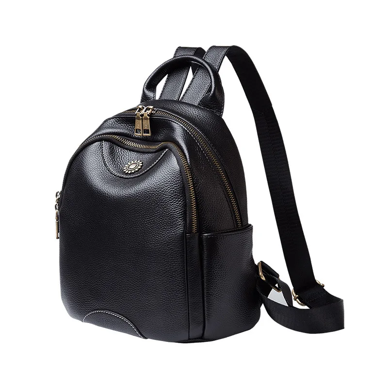 Vintage Backpack for Women Genuine Leather Waterproof Solid Color Large Capacity Girls School Bags Ladies Travel Bag Mochila