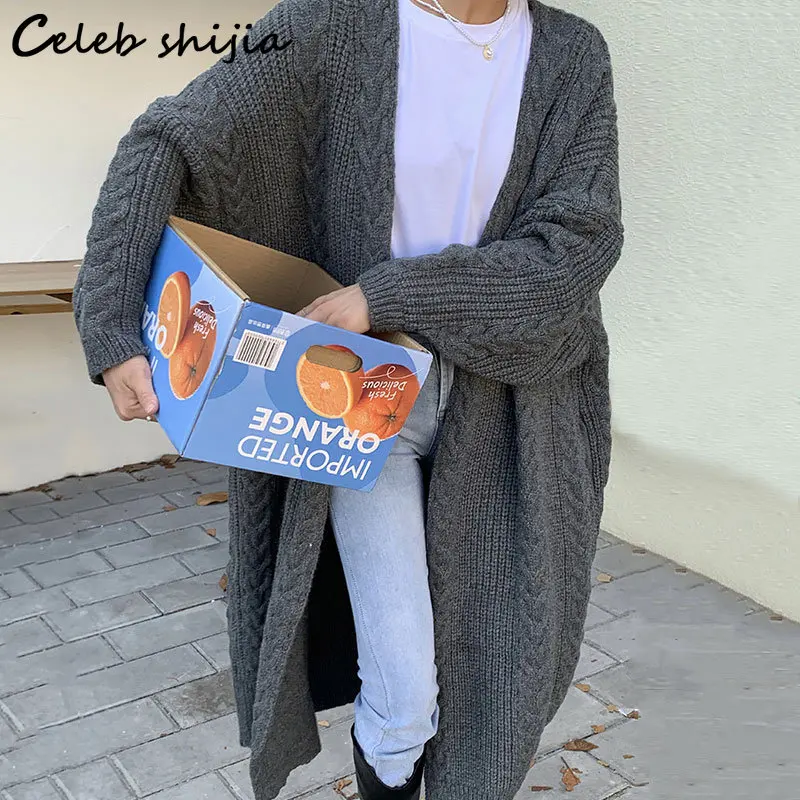 

Женский длинный кардиган с открытой строчкой, серый шикарный Свободный вязаный кардиган в японском стиле Харадзюку, Осень-зима 2023