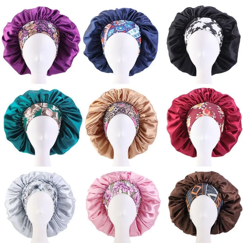 

Floral Print Night Sleeping Cap Chemo Caps Hair Care Elastic Band Hat Satin Bonnets Silky Headwrap Wide Headwrap