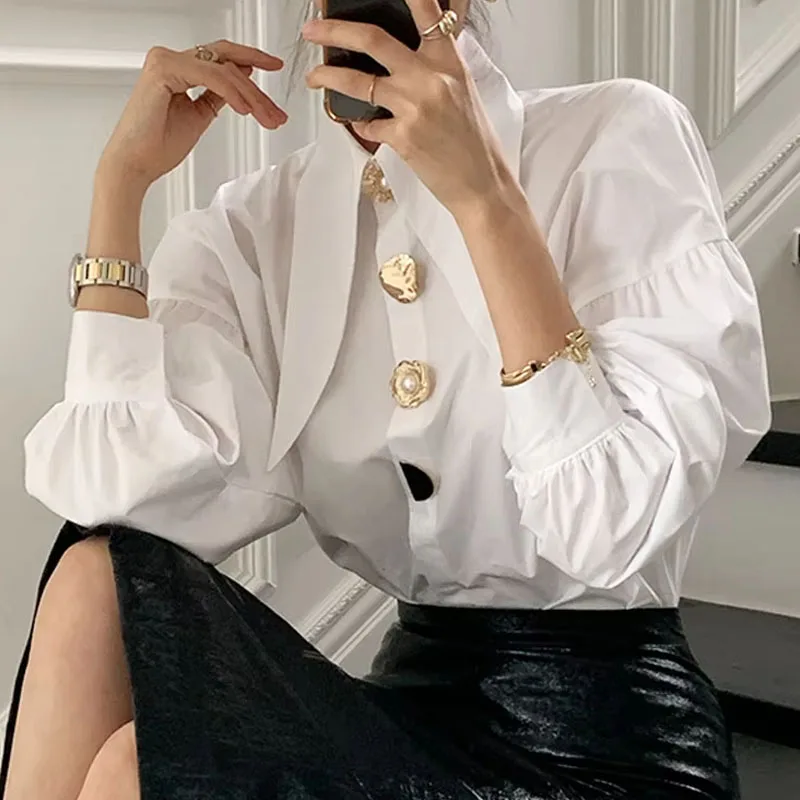 Новая женская рубашка с длинным рукавом и отложным воротником белая блузка блузы