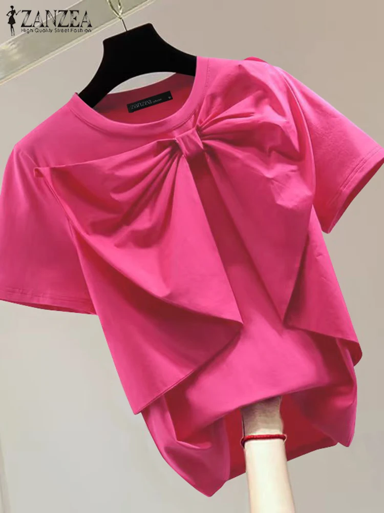 Женская летняя блузка с круглым вырезом свободного покроя