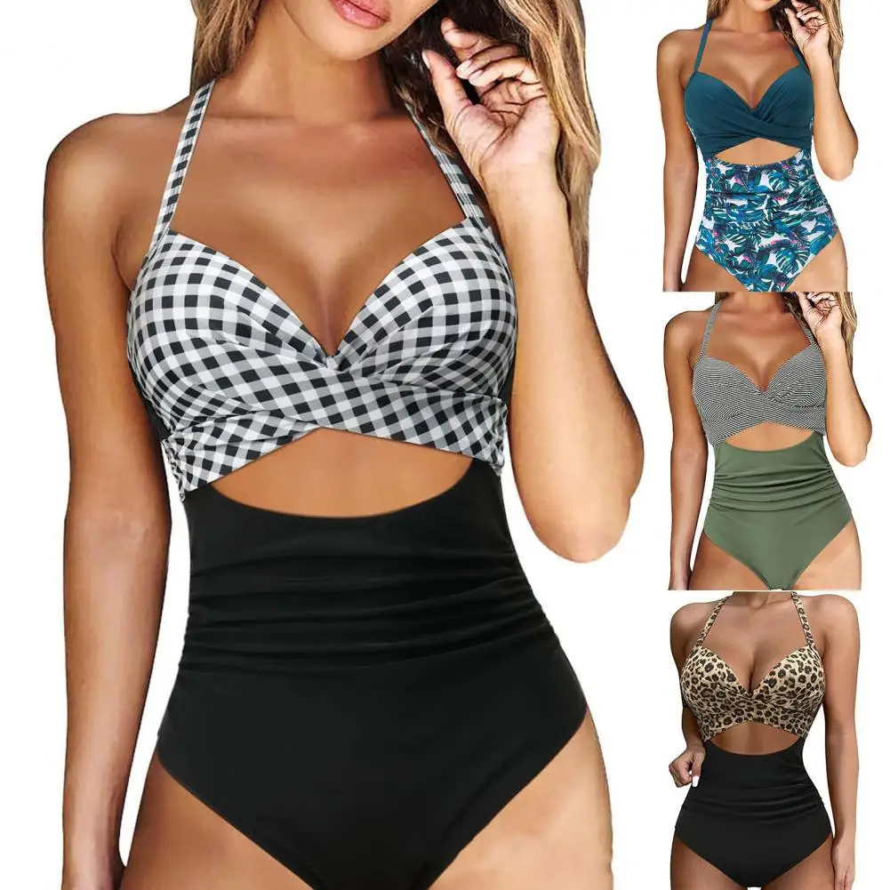 Женский купальник без косточек летний эластичный бандажный модный клетчатый топ