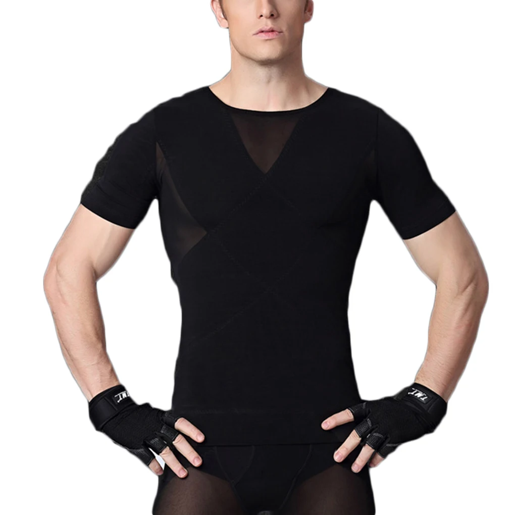 

Men Mesh Body Shapers Fitness Tank Top Short Sleeve Elastic Slimming T Shirt