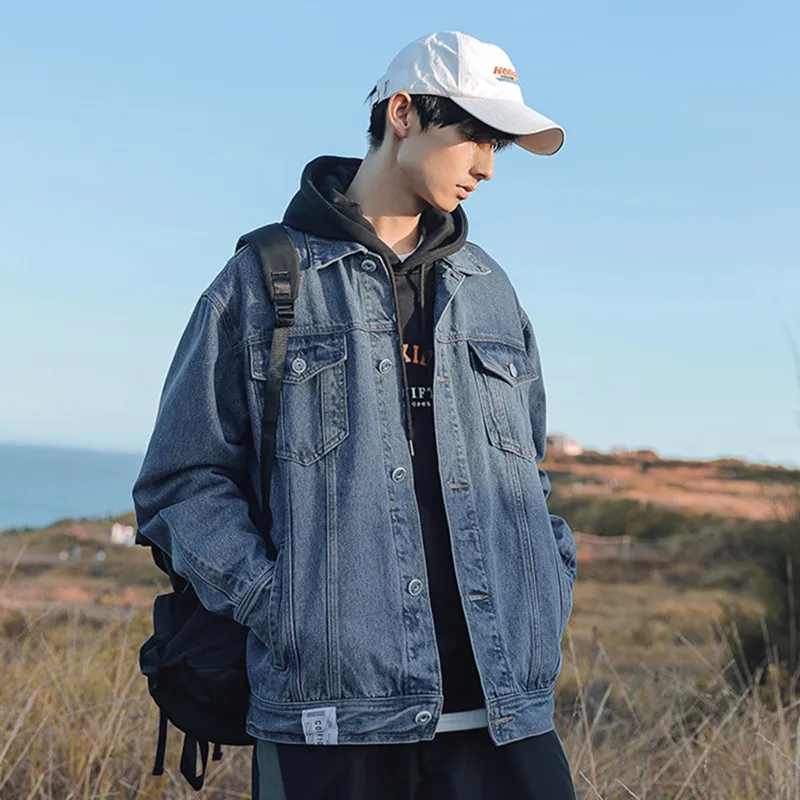 

All Match AllSeason Winter Fashion Men's Solid Casual T-Shirts Loose Pockets Denim Jacket Coat Cool Boy Warm Student Sport