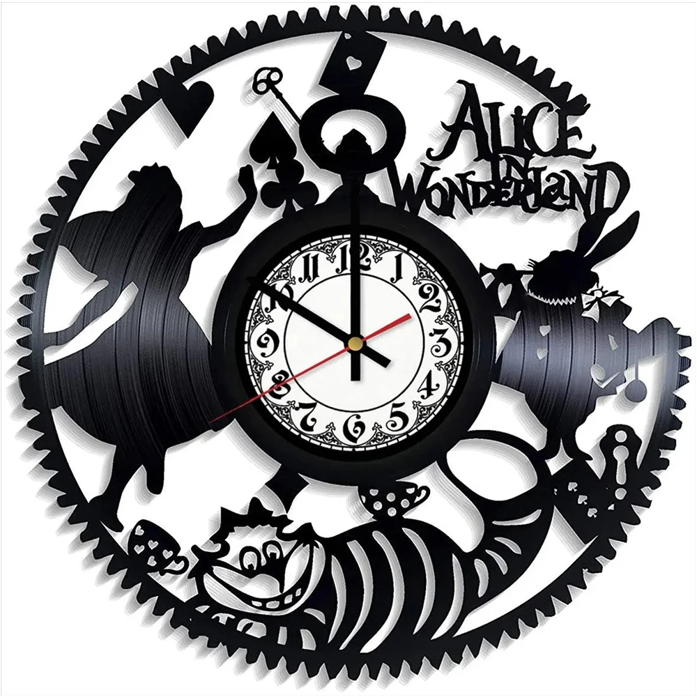 Настенные часы с виниловой пластиной Алиса в стране чудес для детской комнаты