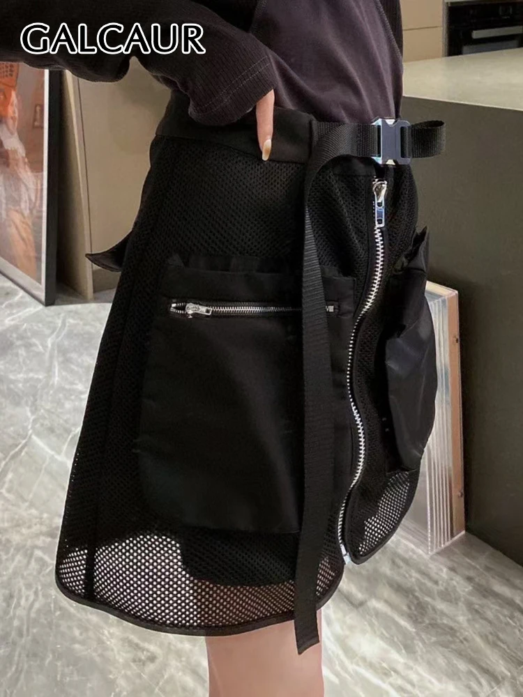 

Юбка GALCAUR женская с завышенной талией, однотонная Минималистичная модная в стиле сафари, пэчворк, с двойными карманами, на молнии, лето