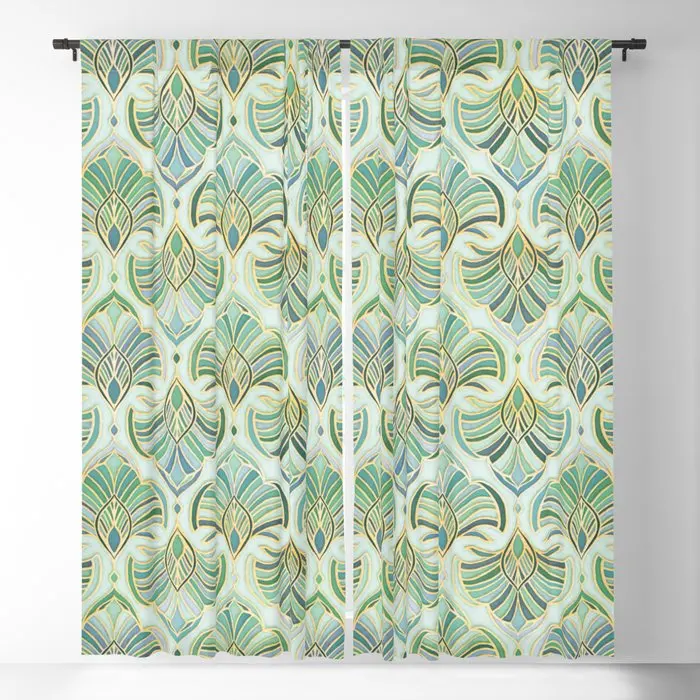 

Jade Enamel Art Deco Fans Blackout Curtains 3D Print Window Curtains For Bedroom Living Room Decor Window Treatments