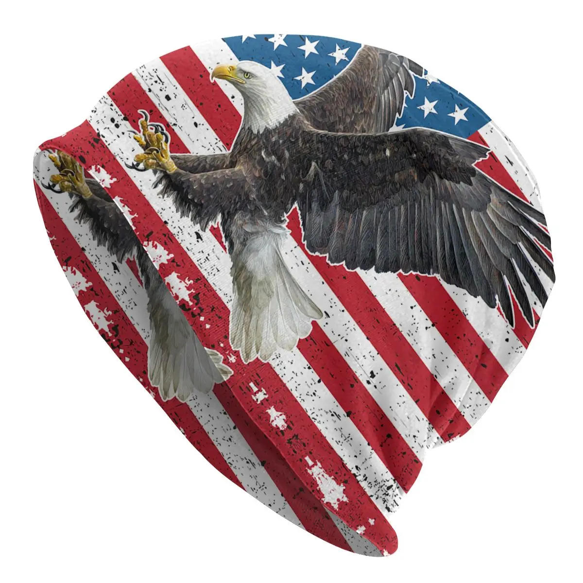 

Hip Hop Winter Warm Women Men Knit Hat Uniex Adult Bald Eagle American Flag Skullie Beanie Cap USA Patriotic Bonnet Hat 1