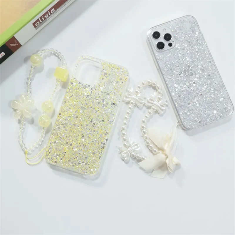 

Fashion Clear Shiny Girl Phone Case For Iphone 13 12 11 Pro Max Xs X Xr 8 7 6 6s Plus Se 2020 Mini With Lanyard Soft Back Cover