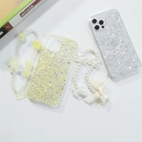 fashion clear shiny girl phone case for iphone 13 12 11 pro max xs x xr 8 7 6 6s plus se 2020 mini with lanyard soft back cover