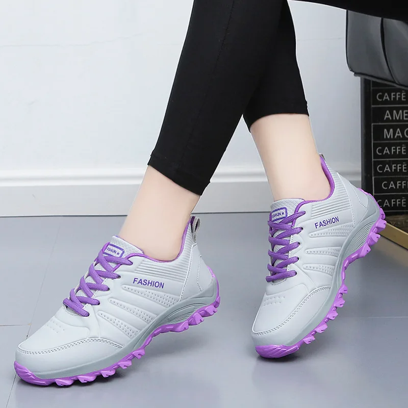 

Women Running Shoes Pu Leather Fashion Sneakers Light Weight Sports Shoes White Pink Walking Jogging Shoes Female Trainers