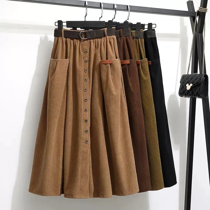 

Fashion Solid Color Maxi Skirts Women Autumn High Waist Mid-length with Buttons Long Skirt Juper Casual A-line Party 2022 T547