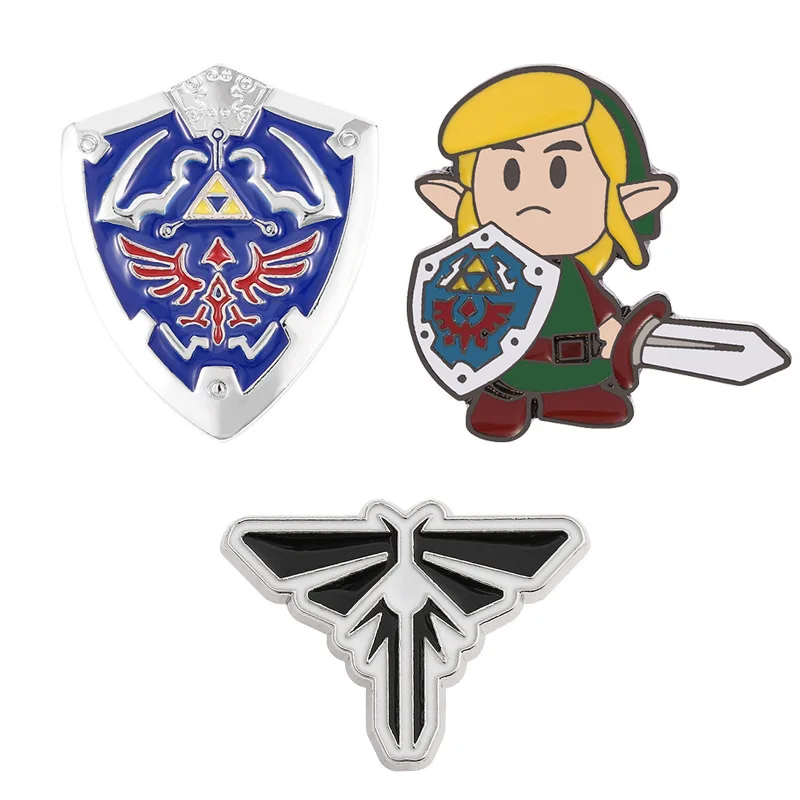 Fashion Zelda Metal Pin Cartoon Game Shield Warrior Backpack Badge Breath of the Wild Gift Brooches Clothing Jewelry Accessories