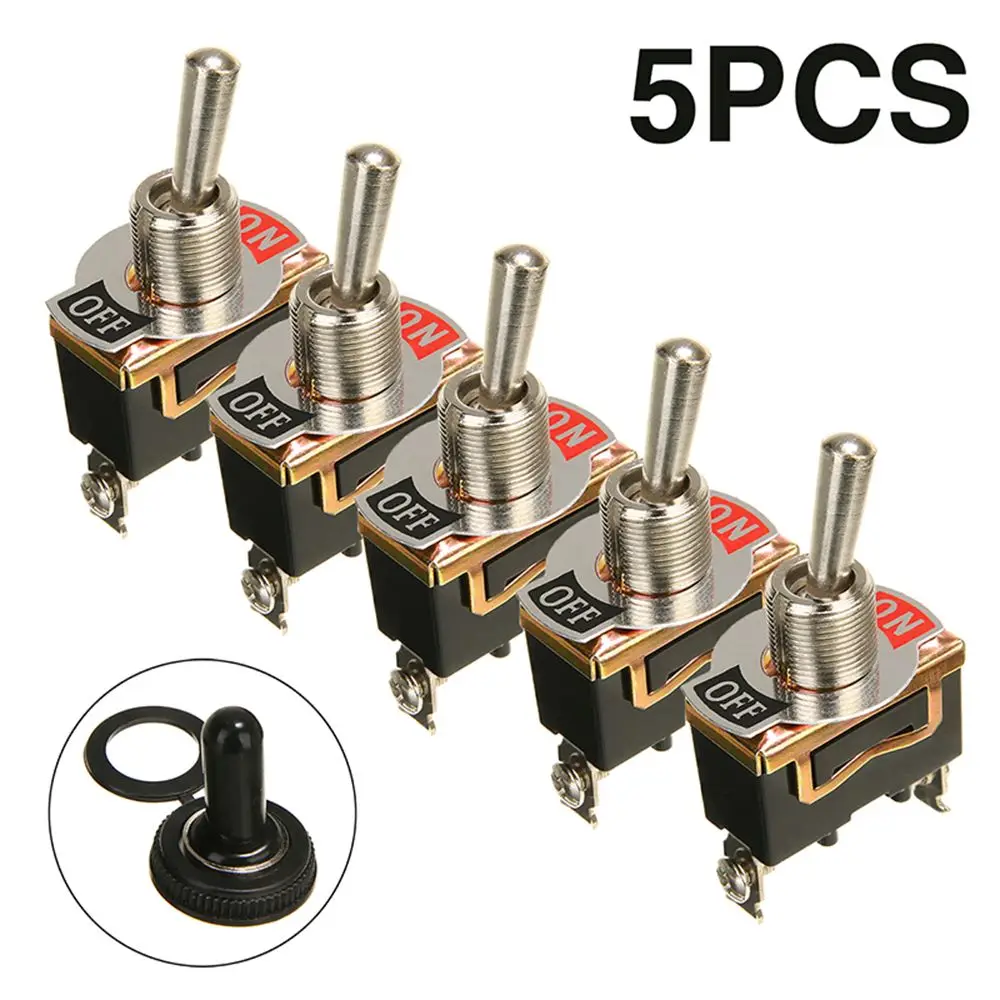 

5Pcs DIY ON/OFF Rocker Switches with Waterproof Cap 2Pin SPST Rocker Toggle Switch Heavy Duty Car Boat 15A 250V