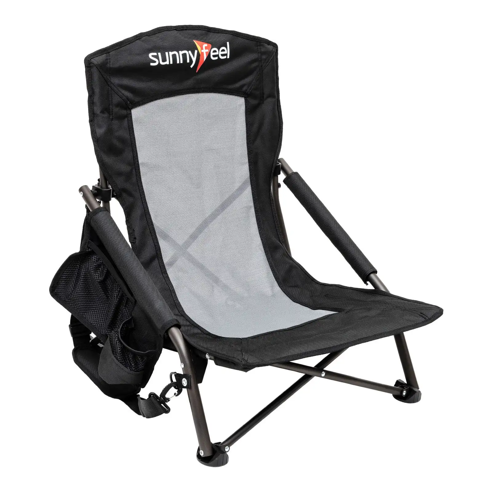 

Low Beach Chair Folding Camping Backpacking Chairs Mesh Back with Sling Strap, Compact & Heavy Duty for Adults 500 LBS, Black