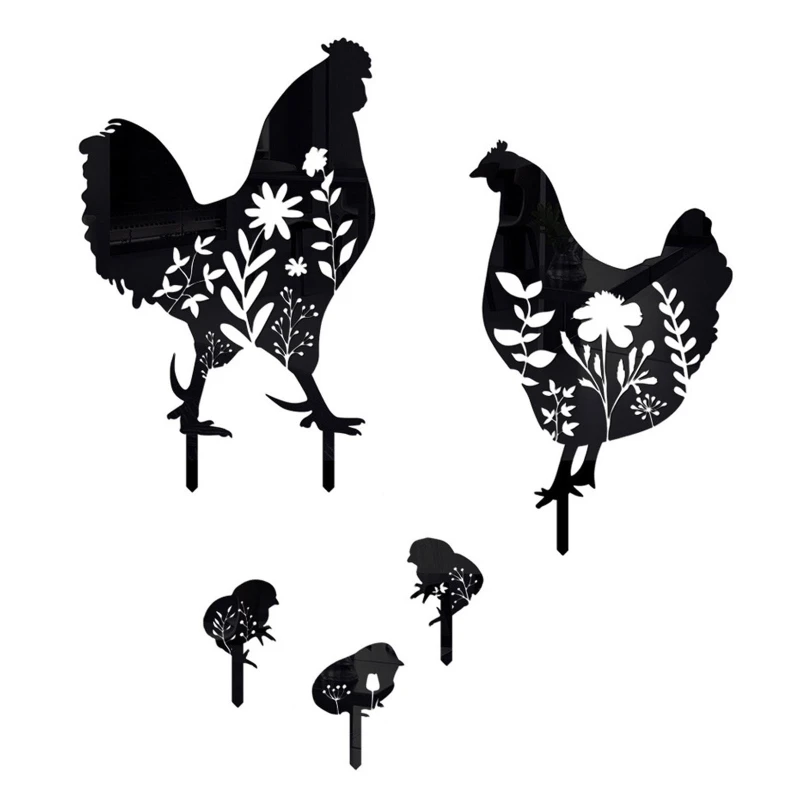 

Garden Stake Set of 5 Rooster Hen Chick Art Decor Yard Patio Lawn Black Chicken Family Silhouette Stakes Animal Statues