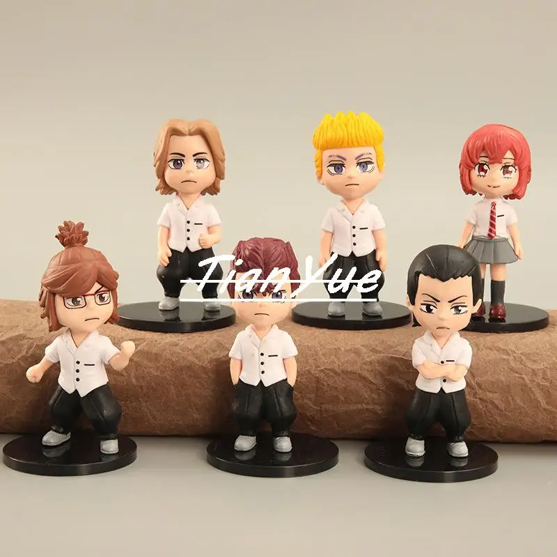 

Anime Tokyo Revengers Manjiro Sano Draken cute 6pcs/set Figure Car Decoration for children's Xmas gift 9CM