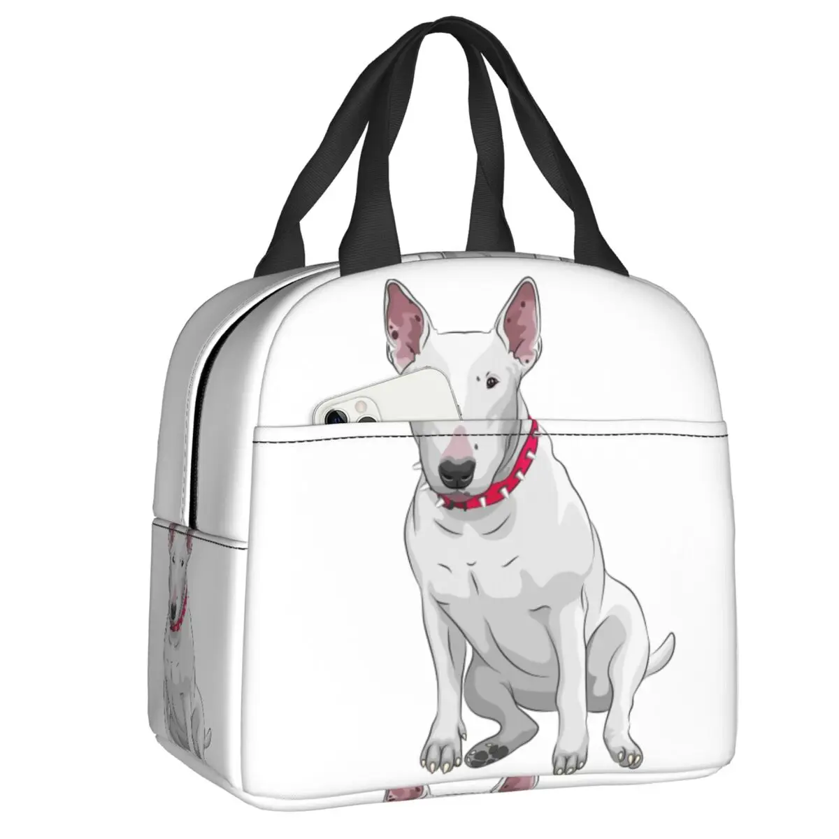 

Изолированные сумки для ланча White Bull Terrier для школы и офиса, переносной термоконтейнер для ланча с животными, щенками, для женщин и детей
