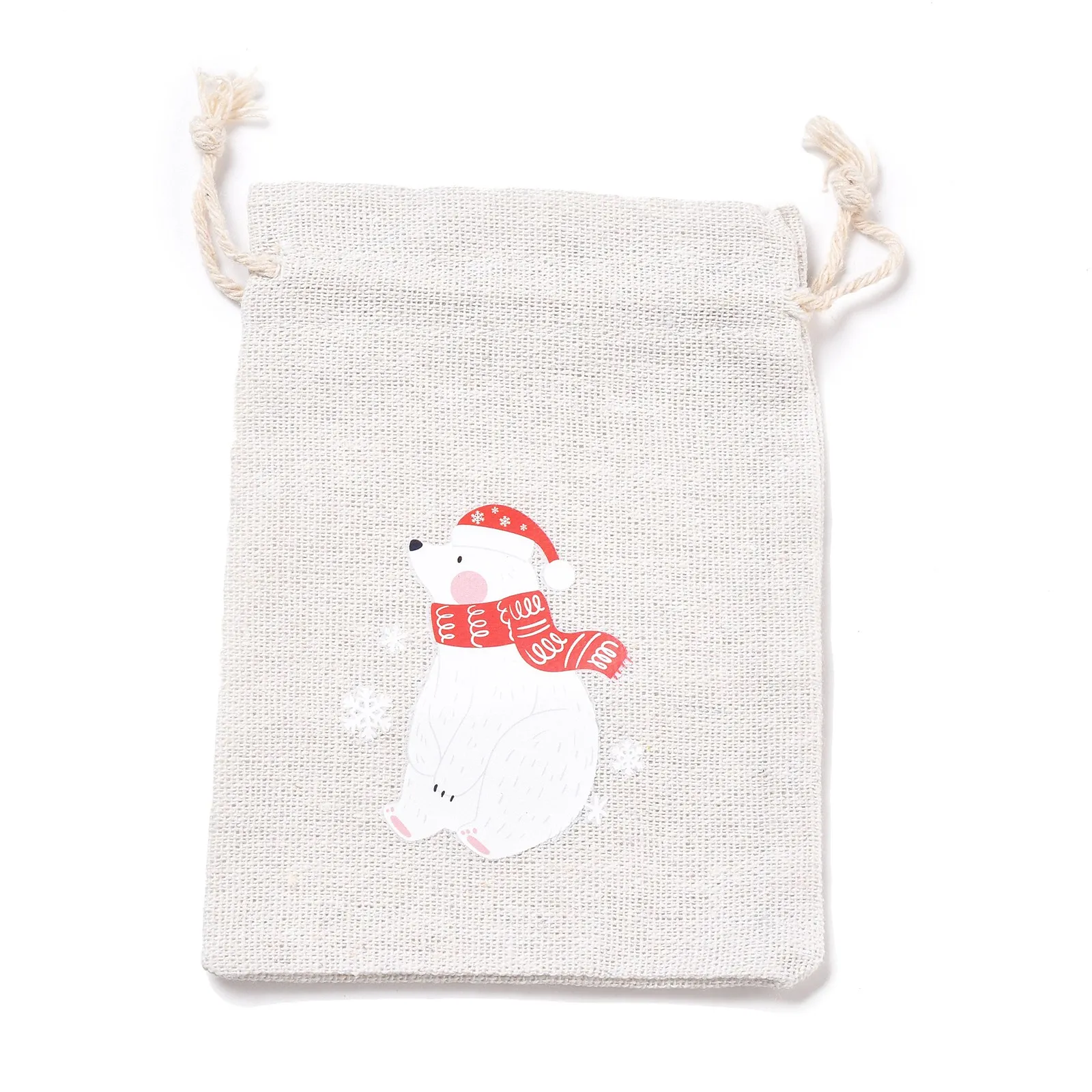 Christmas Theme Cotton Cloth Storage Pouch Santa Snowman Mix Pattern Rectangle Drawstring Bag DIY Jewelry Gift Packing Bag 50pcs