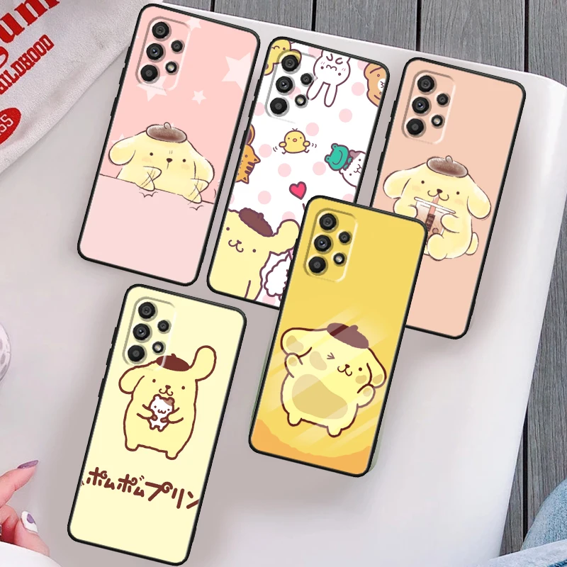 Pompom Purin Dog Cute Phone Case For Samsung Note 20 10 Ultra Plus A31 A8 A14 j6 A12 A5 A70 A7 A34 A20 A04 A24 5G Black