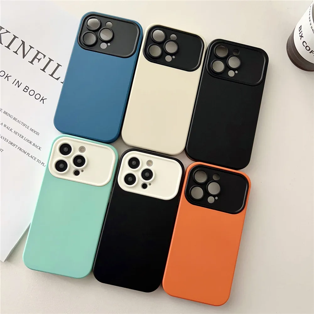 

Glass Lens Window Brief Contrast Color Phone Case For iPhone 14 13 Pro 13ProMax 11 12 12Pro Max Shockproof Hard Back Cover Coque