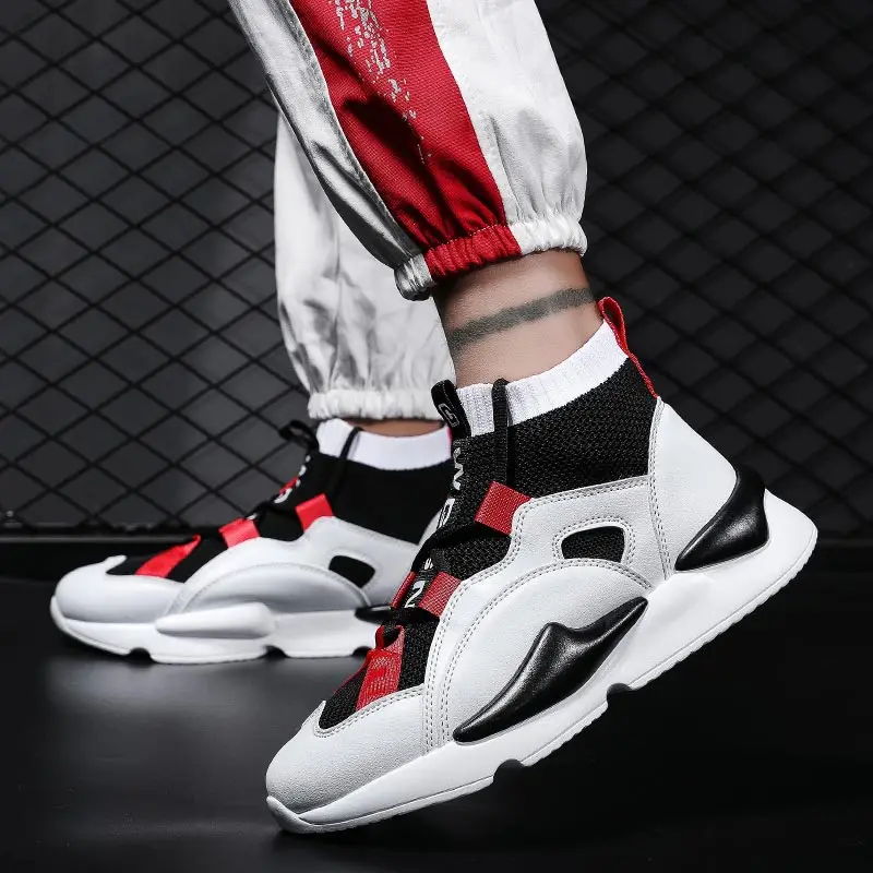 

Большие размеры, высокие базовые летние технические носки, кроссовки, спортивная мужская обувь для бега, мужские спортивные белые, черные т...