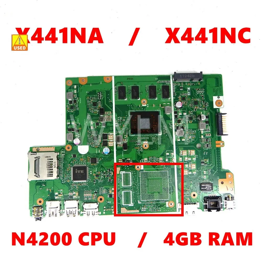 

Used X441NA N4200 CPU 4GB RAM Laptop Motherboard REV2.1/2.2 For Asus X441N X441NA X441NC F441N Mainboard 100% Tested