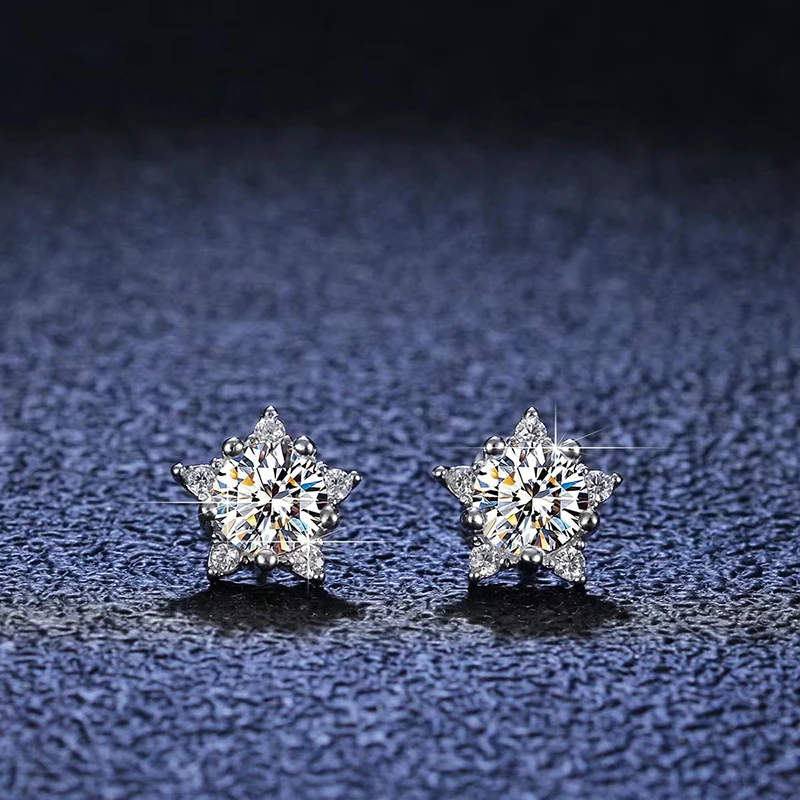 

D Color VVS Real Moissanite Star Stud Earrings 925 Sterling Silver Lab Diamond Earrings Fine Jewelry for Women EA021