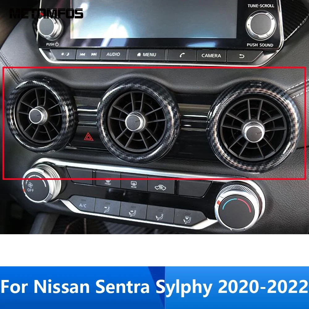 

For Nissan Sentra Sylphy 2020 2021 2022 Carbon Fiber Center Console Air Condition Vent Cover Trim AC Outlet Ring Car Accessories