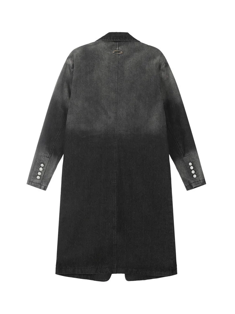 DEAT женский джинсовый плащ с зубчатым воротником свободный однобортный стираный