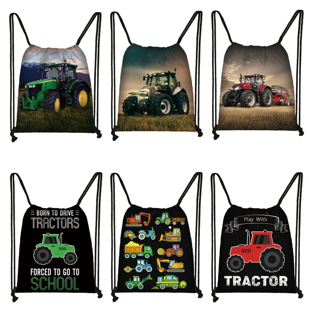 Play with Farm Tractor Print Backpack Teenager Boys Girls Rucksack Women Drawstring Bags for Travel Kids Book Bag Shoes Holder