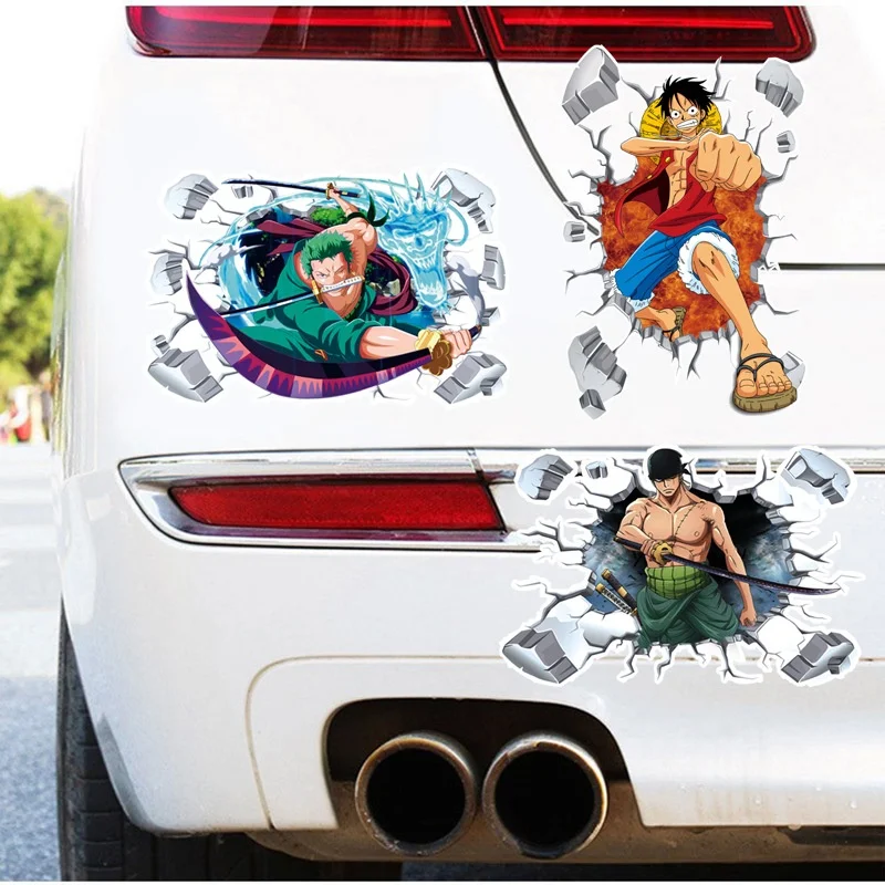 Фото 3D-наклейки на автомобиль One Piece с Луффи и Зоро, аниме-декали для маскировки царапин и украшения лобового стекла №3