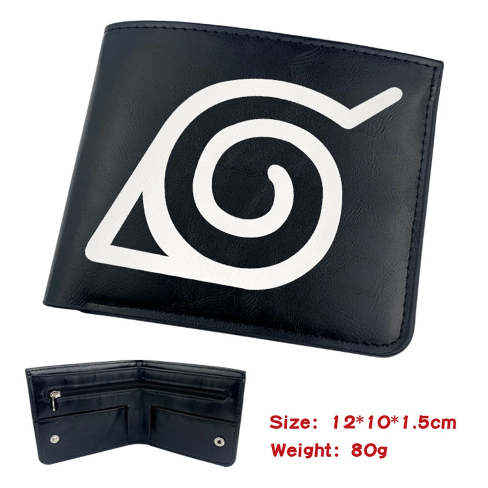 

Кожаные кошельки с рисунком аниме, короткий двойного сложения, держатель для фото для мальчиков и девочек, черная сумка для карт на молнии, м...