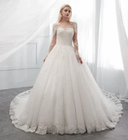 ball gown o neck wedding dress hy072 court train appliques lace illusion long sleeves dresses for women vestidos de novia
