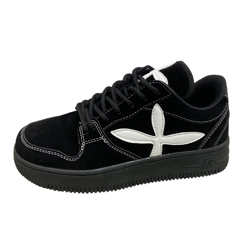 

Womens Round Toe Sneakers Lace Up Platform Suede Casual Low Top Skateboard Shoes Korean Styles Black New 2022