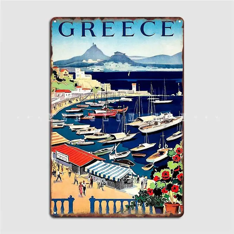 

Greece Tourist Boats On The Coasts Vintage Travel Poster Metal Plaque Club Home Living Room Funny Plaques Tin Sign Poster