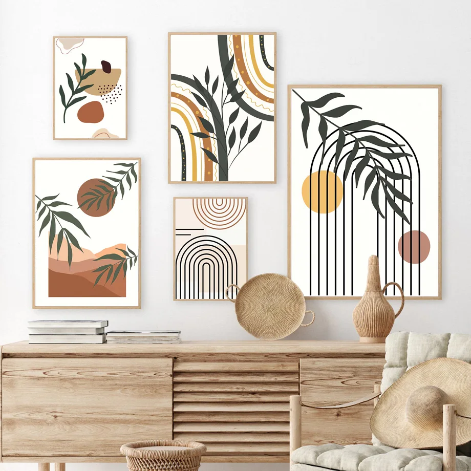 

Boho Abstract Geometric Rainbow Leaves Wall Art Canvas Painting Nordic Posters And Prints Wall Pictures For Living Room Decor