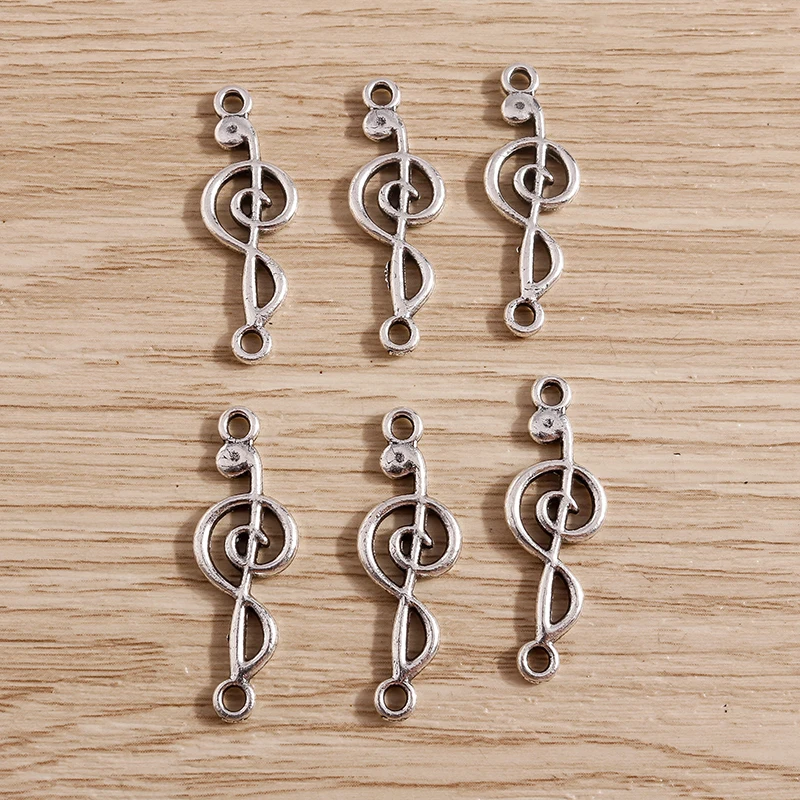 30pcs Retro Silver Color Alloy Musical Note Charms Connectors for Making DIY Necklaces Handmade Bracelets Jewelry Findings