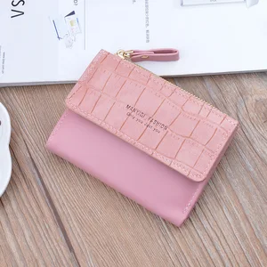 New Small Wallet Women Short Zipper Coin Purse Soft Simple Fashion Crocodile Pattern Contrast Color Multifunction Card Holder
