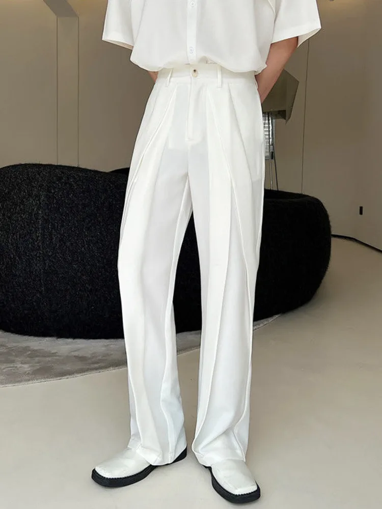 

SYUHGFA Men Clothing 2022 Spring Autumn Wide Leg Suit Pants Solid Color Causal Loose Personality Slit Trousers For Male